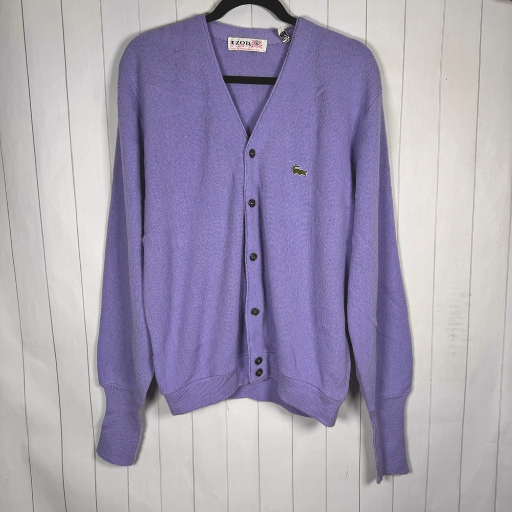 VTG 60s Retro IZOD of London 100% Orlon Acrylic Purple Button Cardigan Sweater L